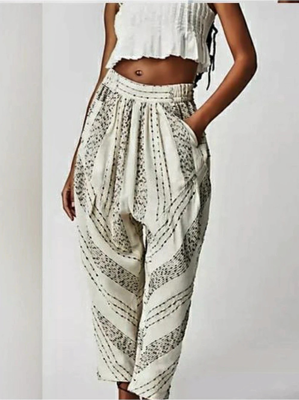 Free People Once Upon Yard Dye Harem Pants in White & Black